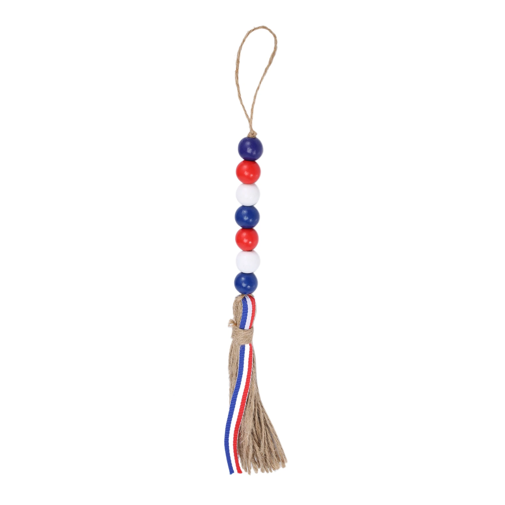 Independence Day Wood Bead Tassels Garlands Farmhouse Rustic Bead Hanging Ornaments for 4Th Of July Home Decor