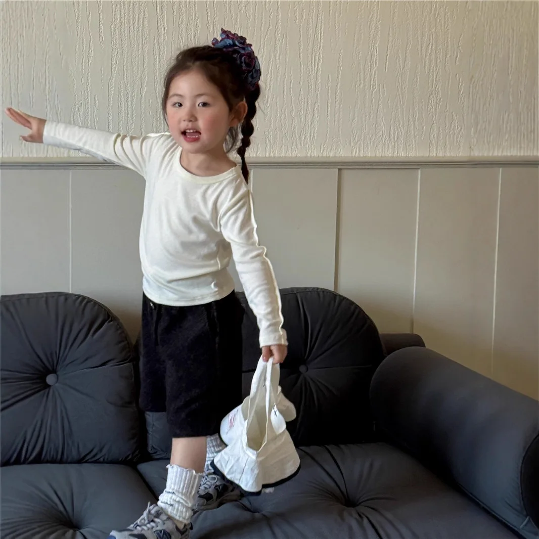 Long Sleeved T-shirt Base Shirt Baby Girls Tops Blouses Korean Version Sweet Multi-color Versatile Stylish Top Children Clothing