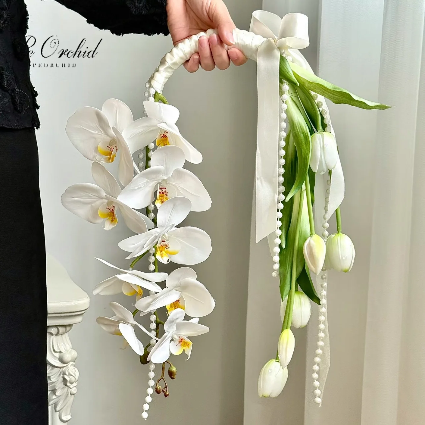 

Букет из искусственных цветов PEORCHID Orchid White Hoop, свадебные цветы для подружки невесты, в стиле бохо, современный букет из искусственного шелка, цветочный венок