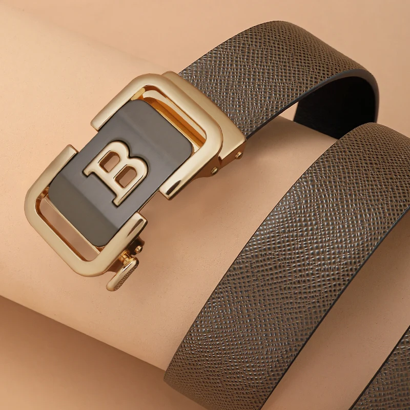 Coffee B Letter Belt Men's Automatic Buckle Luxury Famous Fashion High Quality Brand Casual wide Belt Croskin Cintos Masculinos