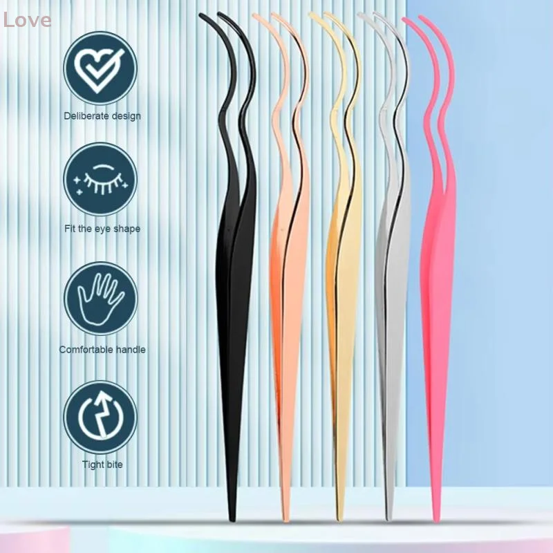 [L&P]False Eyelash Tweezers Applicator With Stainless Steel Eyelash Extension Curler Nipper Clip For Makeup Beauty