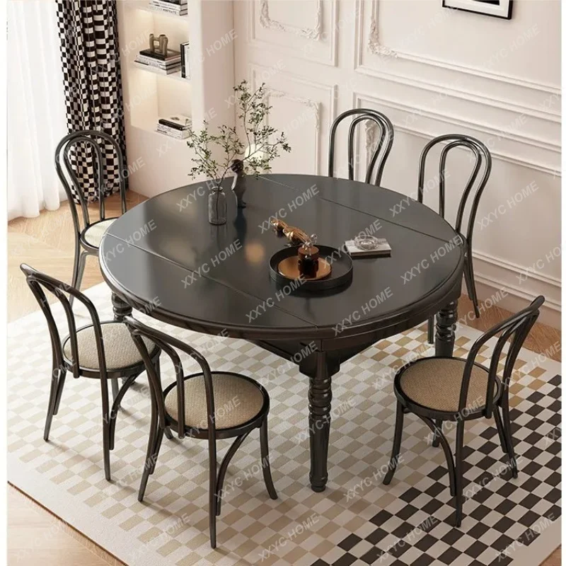 XX medieval all-solid wood dining table and chair combination household retractable folding square and round dual-purpose tabl