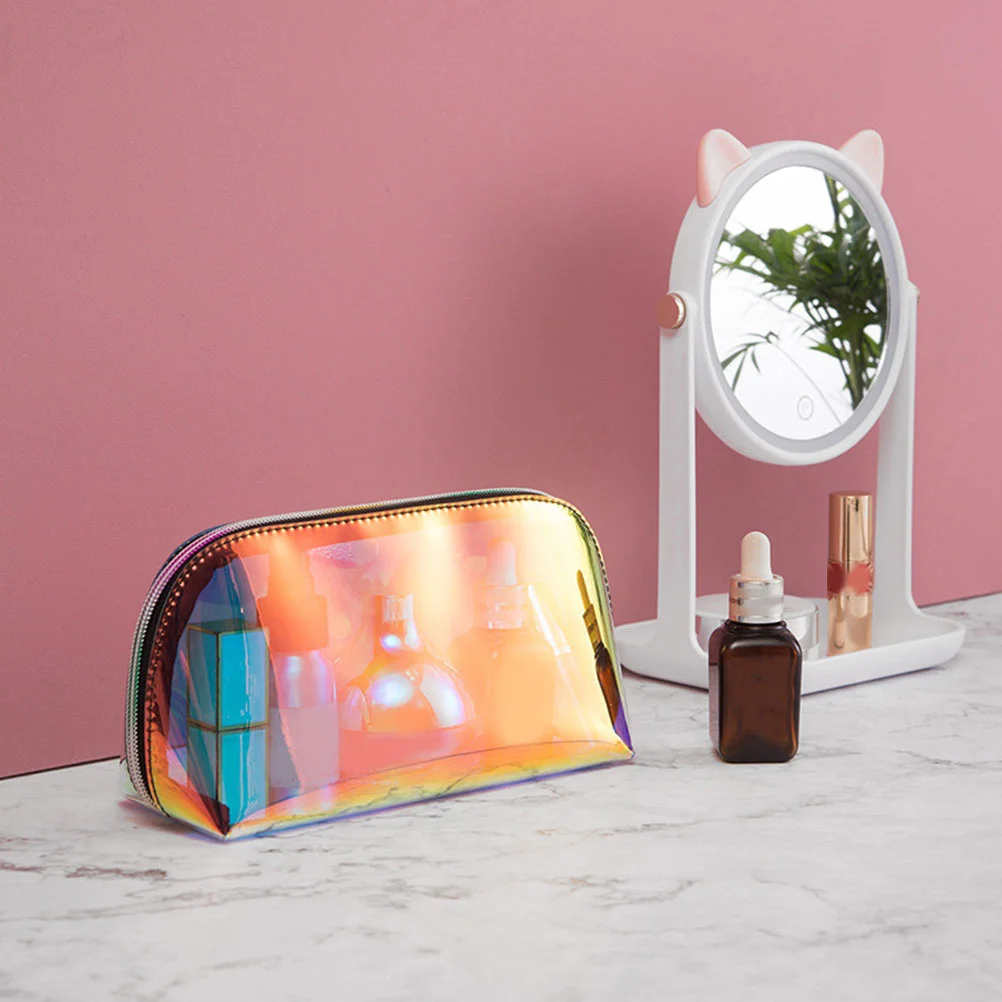 

1pc Transparent Tpu Rainbow Half-Round Bag Large Capacity Waterproof Makeup Organizer Pouch For Travel Toiletry Storage