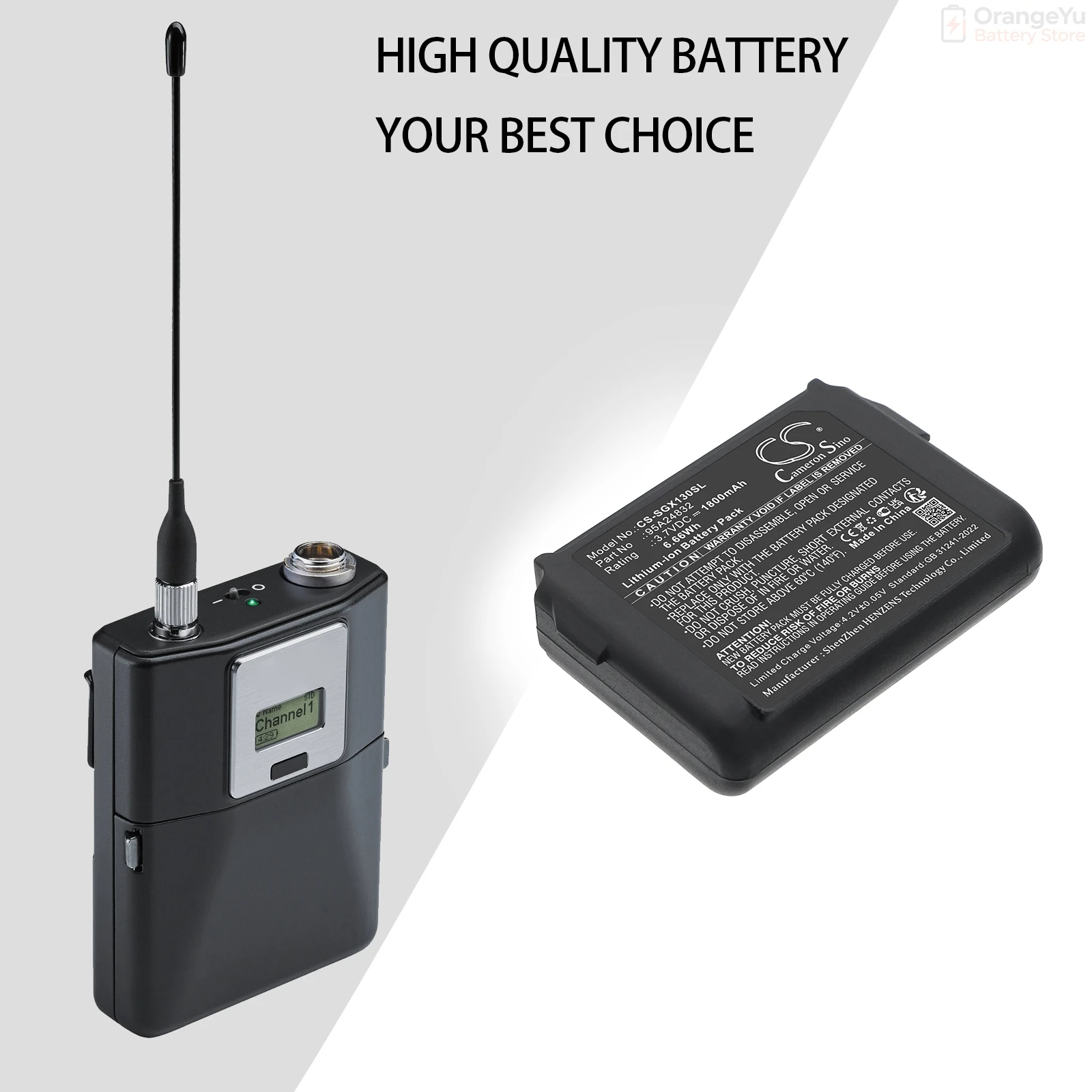 Replacement 3.7V 1800mAh Battery for Shure SB910 95A24832 SHURE ADX1 bodypack LEMO 3-Pin Digital Wireless Bodypack Transmitters