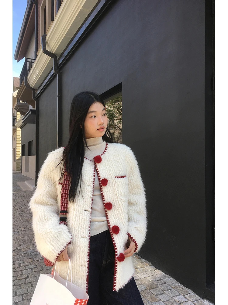 Red Celebri Pelliccia di agnello Jaet Cappotto da donna in cotone autunno inverno Small Fraance Sle Trendy Unico Super bello Cotton Cl...