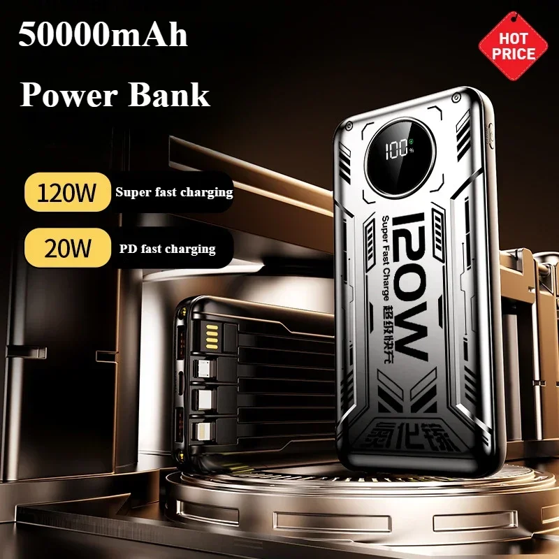 New Punk Style 50000 MAh Large Capacity Mobile Power Bank 120W Super Fast Charging External Battery Charger for iPhone Xiaomi