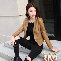 2023 Spring Autumn Coat Small Suit Woman New Slim-fit Short PU Simple Commuting Small Leather Dress Women Thin Short Coat