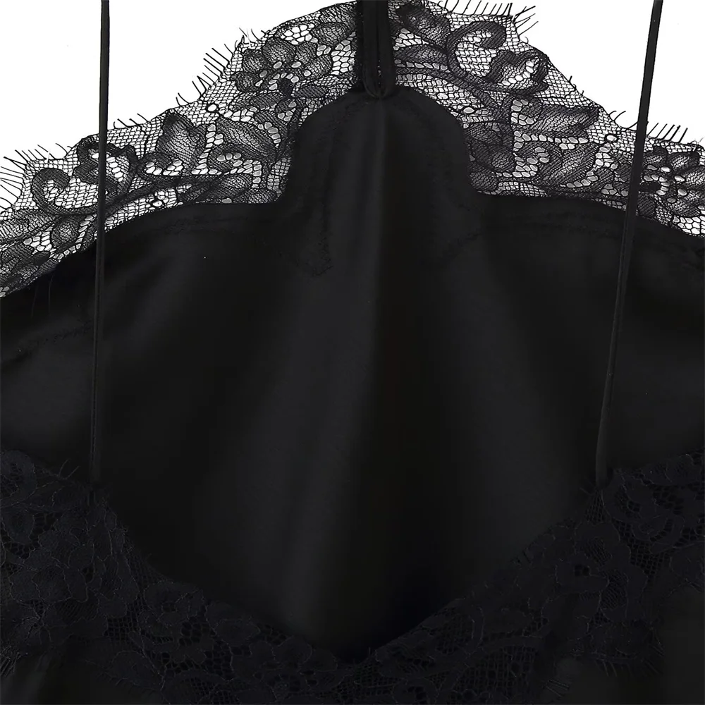 ヨーロッパとアメリカンスタイルの新しい女性のレース装飾サテンテクスチャサスペンダードレス不規則なロングスカート