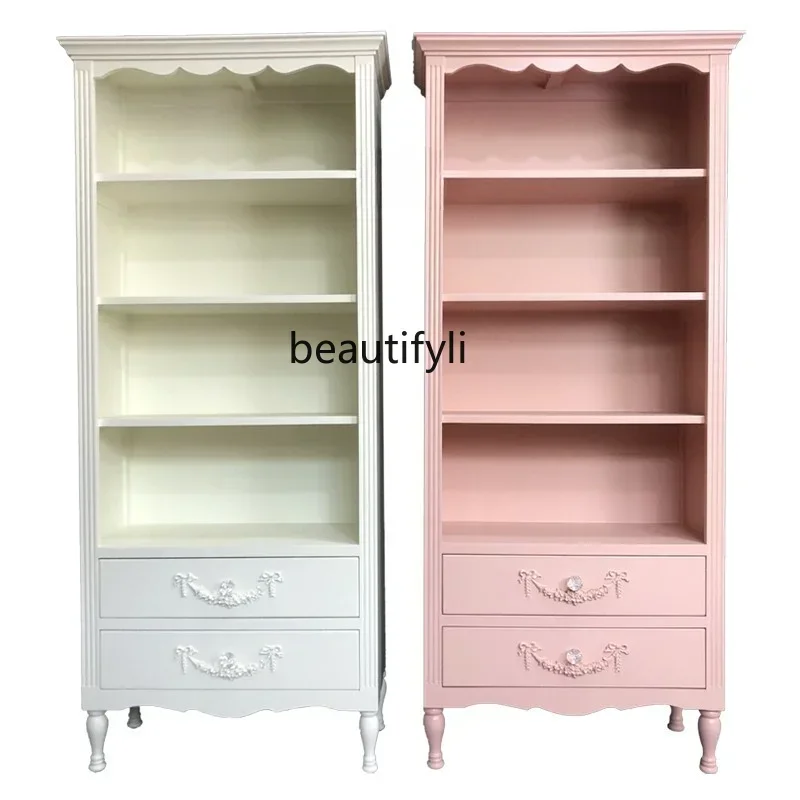 Cc182R1 Estante Francesa Estante e Prateleira de Armazenamento Moderna Pastoral Mão Escritório Display Rack Armário Rosa Integrado Boo