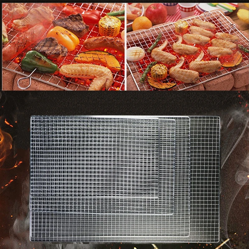 304 Stainless Steel BBQ Mesh Non Stick Grilling Basket Grill Mesh Mat Meat Vegetable Steak Picnic Party Barbecue Tool