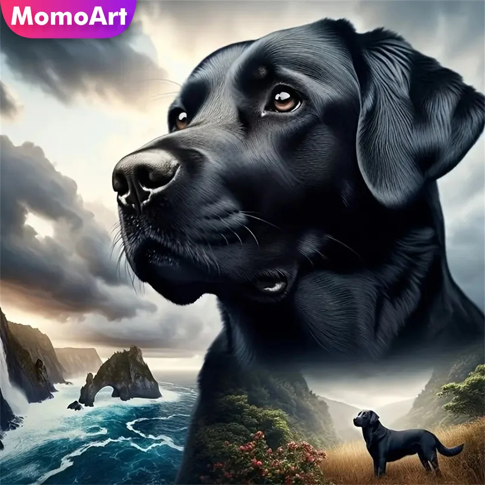 Momoart Vollquadrat Rundes Diamantgemälde Hund Tier DIY Neuankömmling Diamantmosaik Geeignet für Anfänger Stickerei Wandkunst