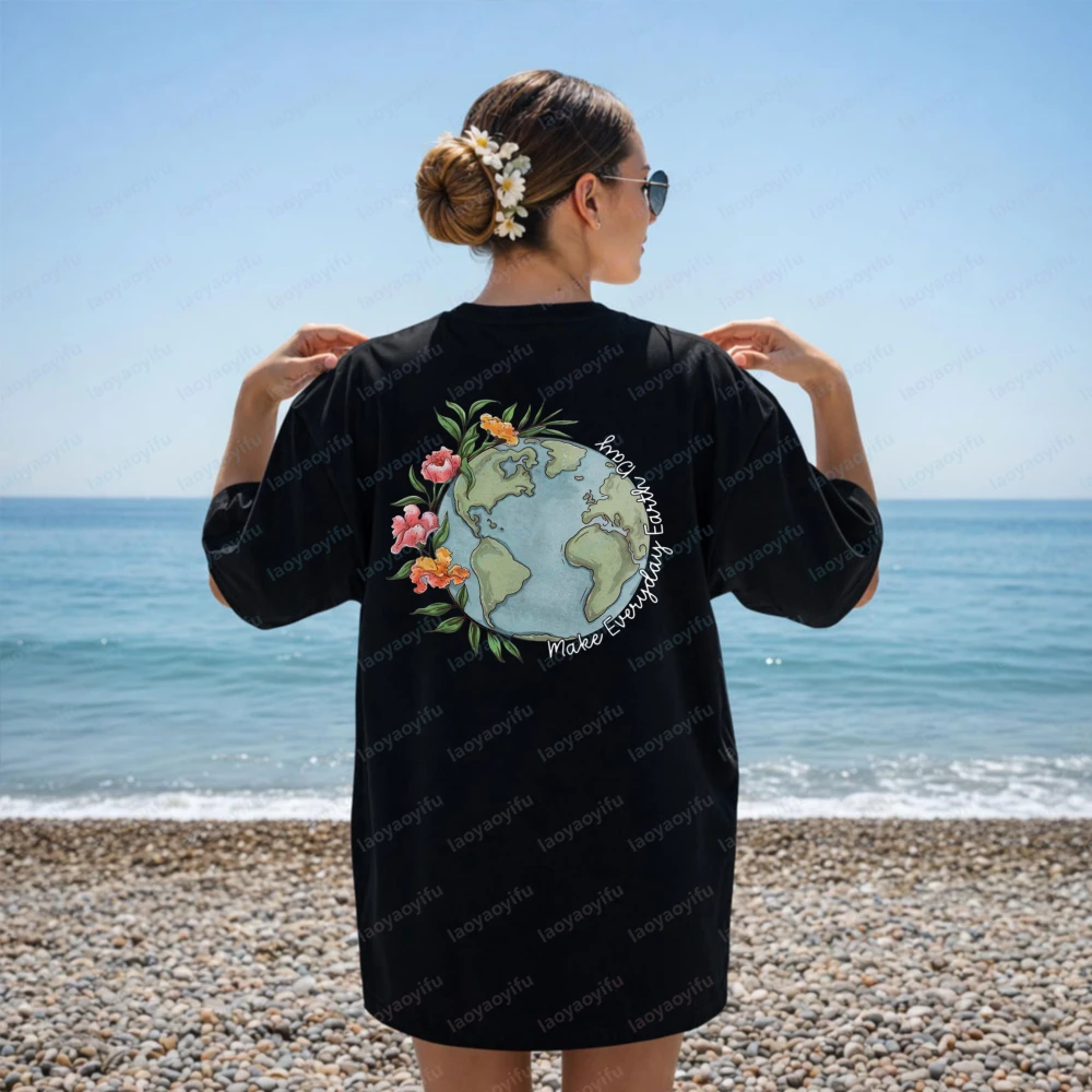 Make Everyday Earth Day Floral Earth Day Tees Nature Lover T-shirt Environmental Sweater Eco Friendly Shirt Activist Vintage Top
