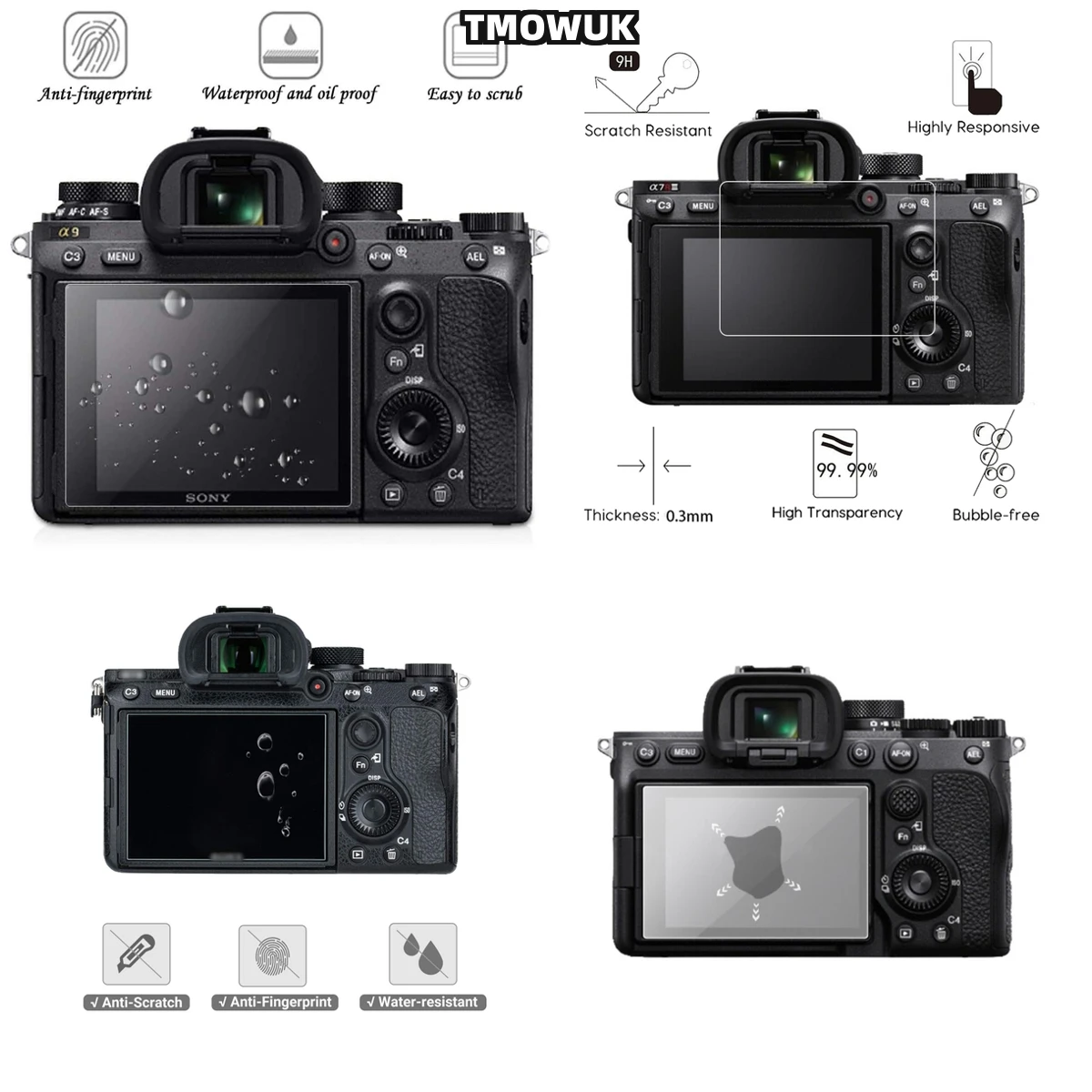 

For A9 A9II A7RII A7RIII A7R4 A7R4A A7SMII - Clear 9H Tempered Glass Anti-Scratch LCD Cover