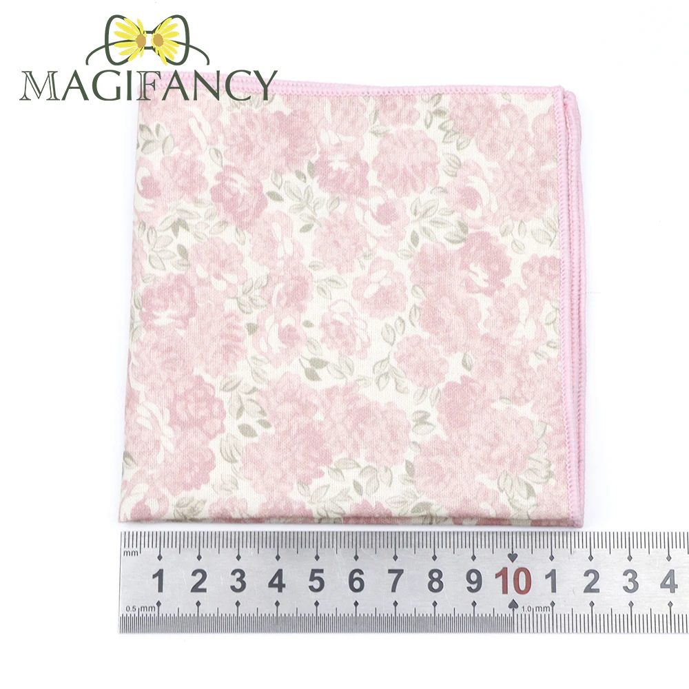 Elegant Floral Handkerchief 100Cotton Pocket Square 23cm Beige Pink Men Women Wedding Party Daily Hankie Gift Suit Tie Accessory