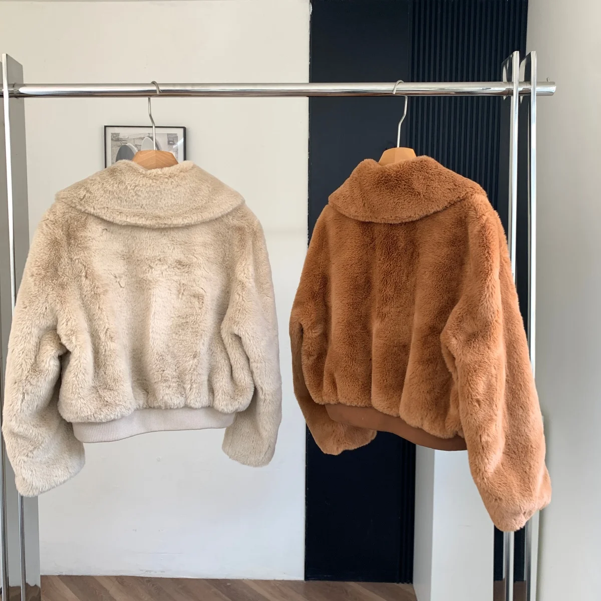 Cappotto ampio da donna autunno inverno finto pelo di coniglio manica lunga Lady autunno inverno tinta unita colletto rovesciato capispalla spesso