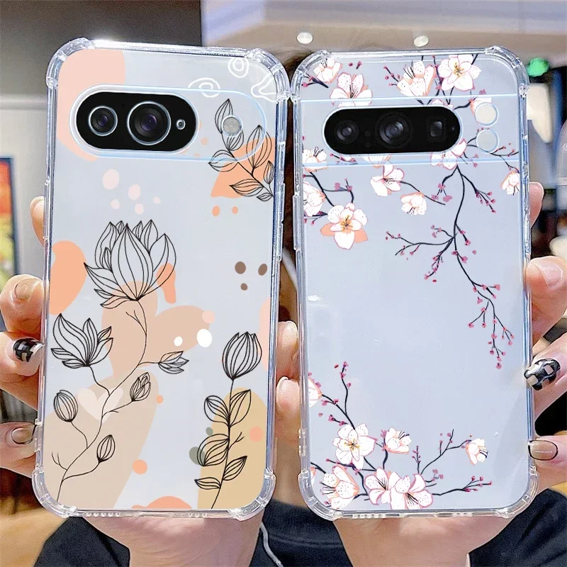 

P ixel 8 Pro Plant Flower Transparent Phone Case For Google Pixel 8Pro 7A 8A 6 8 9 6Pro 9ProXL 7Pro 6A 7 9Pro Cover