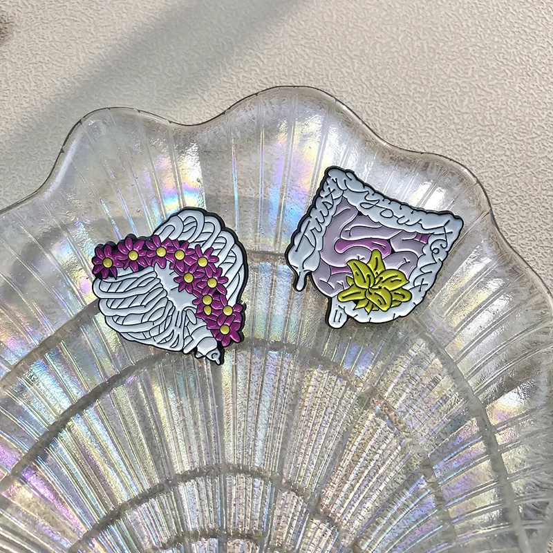 창의적인 해골 근육 장 내부 이미지 브로치 핀 귀여운 꽃과 장기 에나멜 브로치 코사지 금속 합금 장신구 액세서리