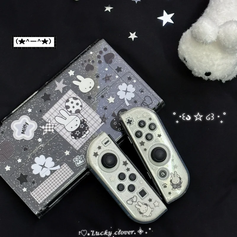 Neue Original Miffy Nintendo Switch OLED NS2 Lite Schutzhülle Glitzer-Griffabdeckung Transparent Schwarz Weiß Geschenk