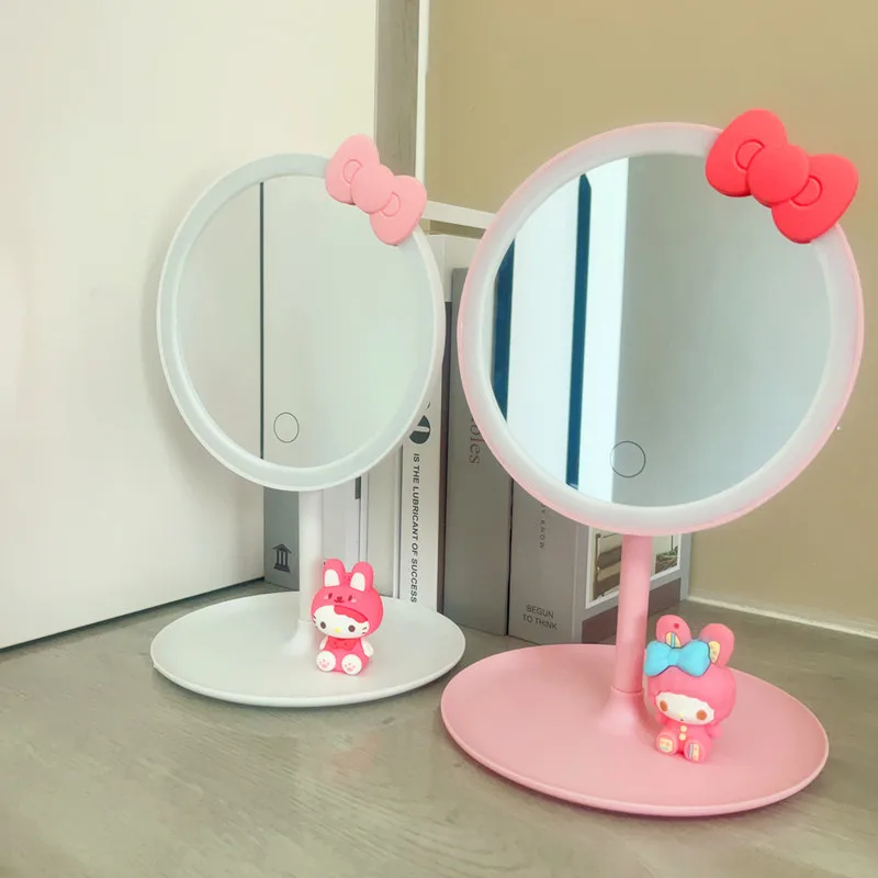 Sanrio Led Desktop Cosmetic Mirror Hello Kitty Cartoon Hd Usb Three-Speed Light Source Fill-In Mirror Cute Desktop Girl Gift