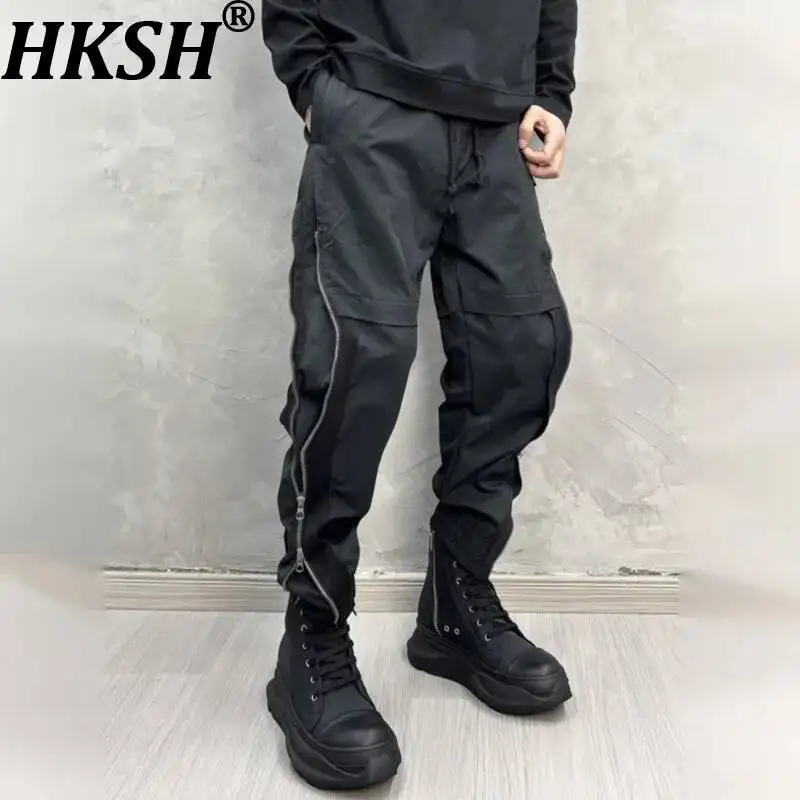 

HKSH Spring New Men Tide Darkl Punk Safari Style Trendy Design Spliced Zippers Stylish Cargo Pants Bootcut Chic Ins Vibe HK22094