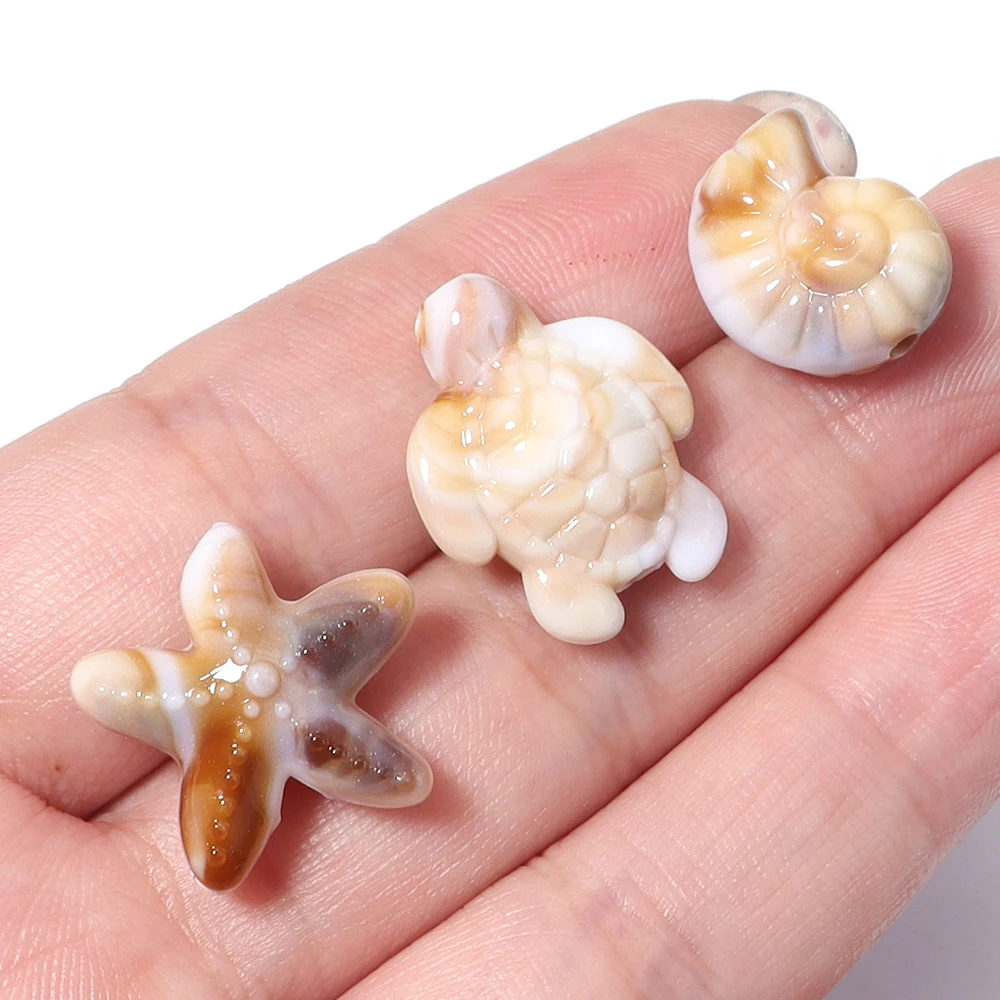 50pcs/lot Ocean Series Acrylic Beads Starfish Conch Turtle Shape Loose Spacer Beads For DIY Charms Bracelet Necklace Accessories image 5