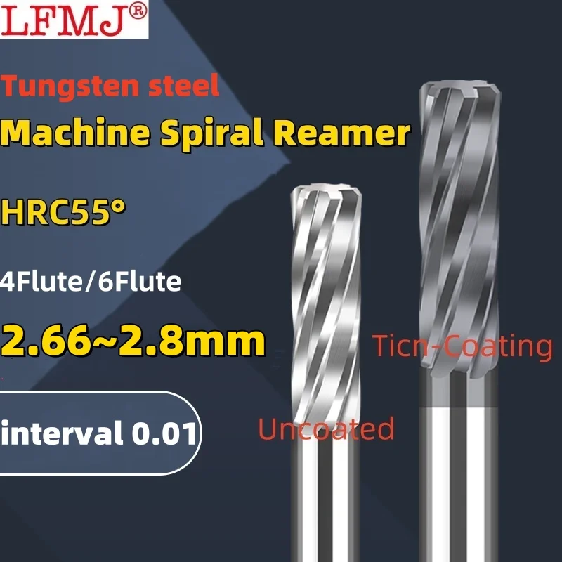 

1PCS 2.66-2.8mm Carbide Machine Reamer Spiral Metal Cutter 4 Flute CNC Tungsten steel Chucking Reamer Cutting Tool Coated Steel