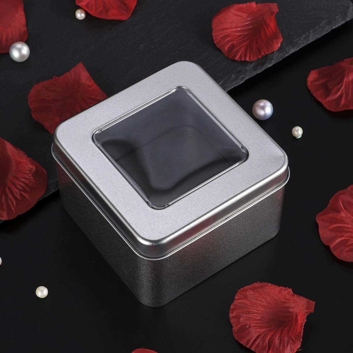 

10 PCS Tin Box Square Clear Empty Candies Silver Metal Food Containers with Cover
