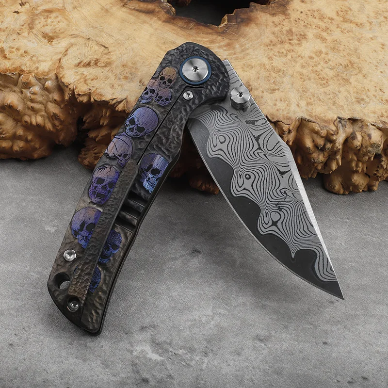 دمشق الصلب (مشبك Rw34 + VG10) شفرة سبائك التيتانيوم مقبض سكين للفرد في الهواء الطلق بقاء التخييم الدفاع عن النفس سكين محمول