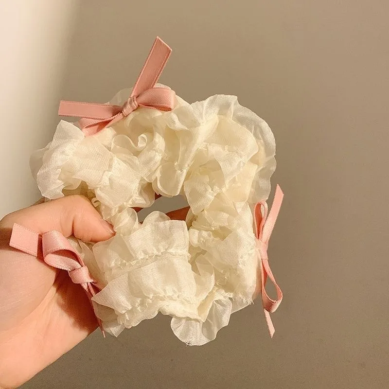 New Cotton Linen Hollow Embroidered White Large Intestine Hairband Girls Hair Ties Hair Ring For Women Hair Accessories