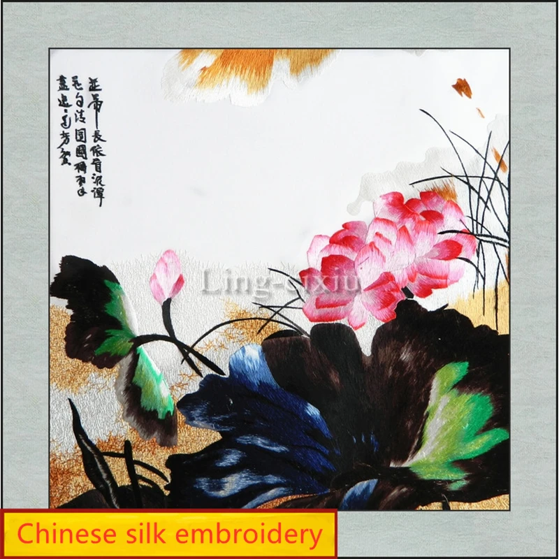 Mural Suzhou embroidery double hoof lotus ink painting living room office hotel cafe interior decoration painting high-end gift