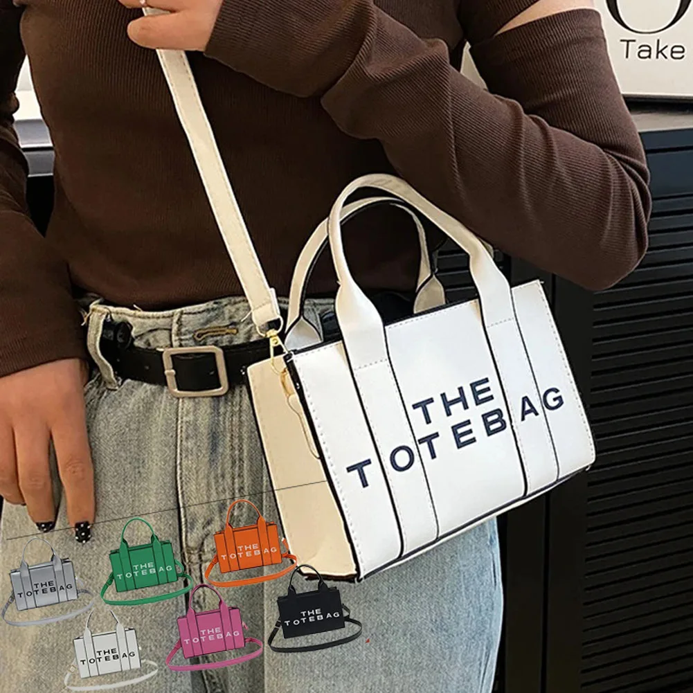 

Women Tote Bag Contrast Letters Fashion Ladies Top-Handle Bags PU Leather Portable Casual Simple Adjustable Strap Female Satchel