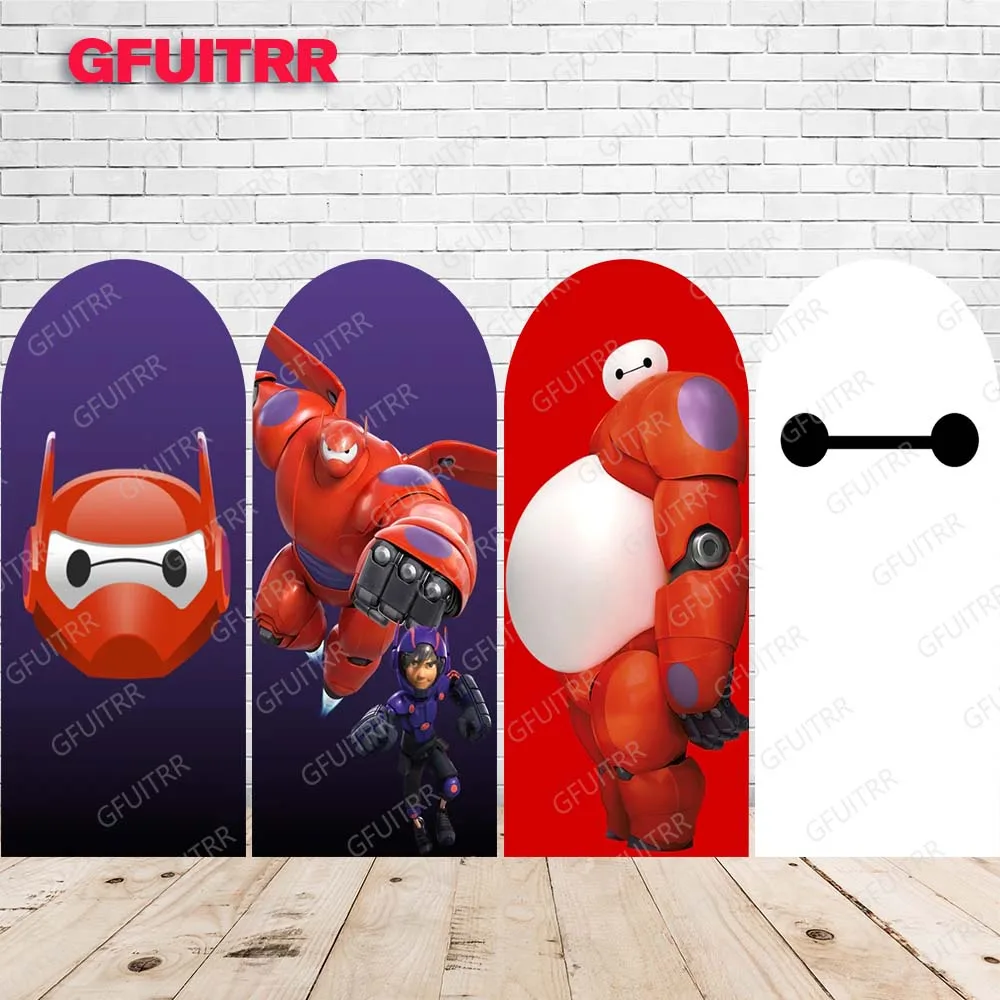 Big Hero 6 Arch Backdrop Kid Birthday Decoration Cartoon Baymax Photography Background Doubleside Print Fabric Photo Props