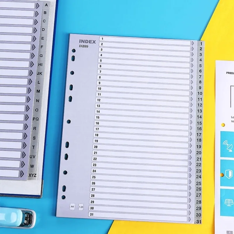 Folder Dividers Letter Index Tabs Numbered Subject Dividers with 11-Hole & Content List, 5 Part 10 Part 12 Part 30 Part 896C