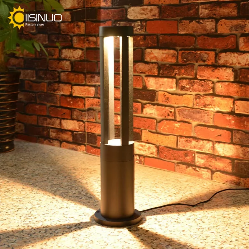 LED Lawn Lamp Outdoor Waterproof IP65 7W Aluminum Bollard Landscape Light Black for Pillar Pathway Driveway Patio Yard Decoratio