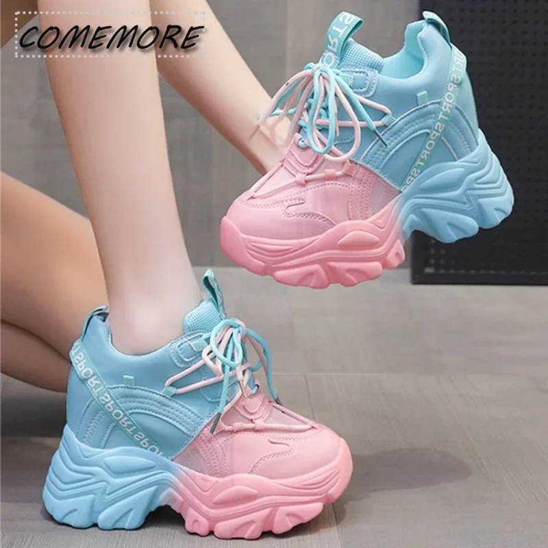 Women\'s Platform Chunky Sneakers Woman Fashion Sports Shoes Pink White Sport Sneaker Tennis Female Elegant Zapatillas Lace-up