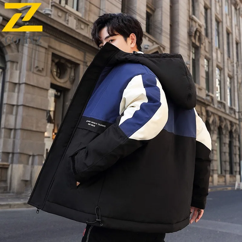 COMXZ Men's Hooded Puffer Jacket American Style Waterproof Windproof Thermal Coat Outdoor Sports Winter Leisure Streetwear 2025