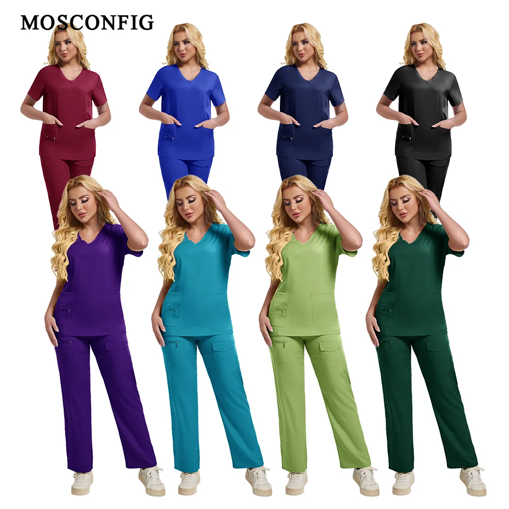 도매 의료 유니폼 조깅 슈트 의사 간호사 스크럽 세트 병원 외과 작업복 여러 가지 빛깔의 여성 스크럽 정장 착용
