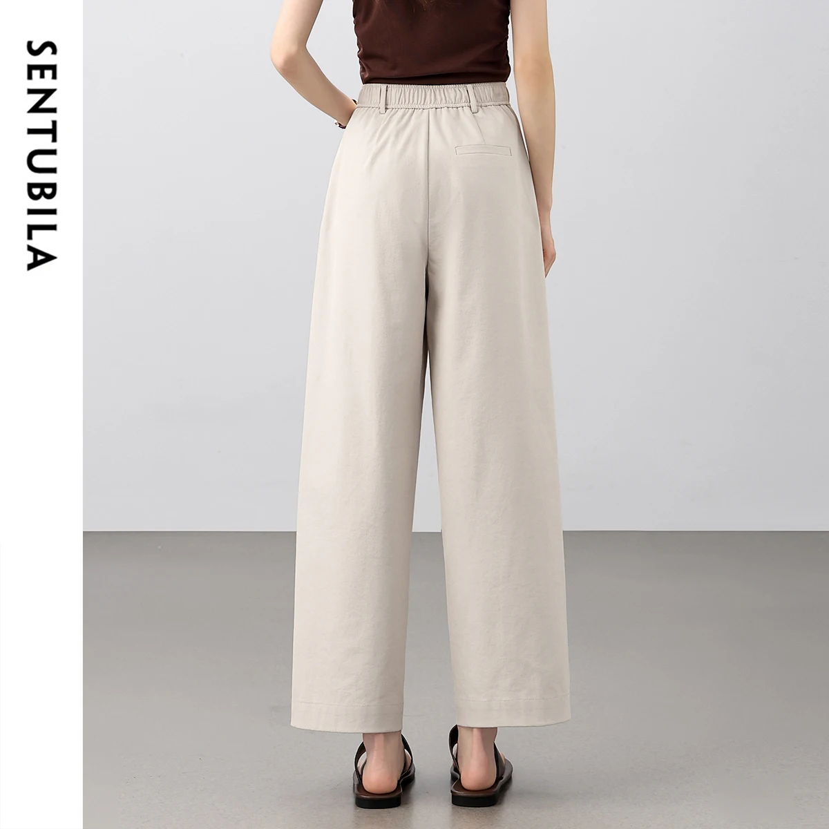 SENTUBILA Casual Haren Pants For Women Summer 2025 New Business Pants Elastic Waistband For Slimming Nine Point Pants 152K87959