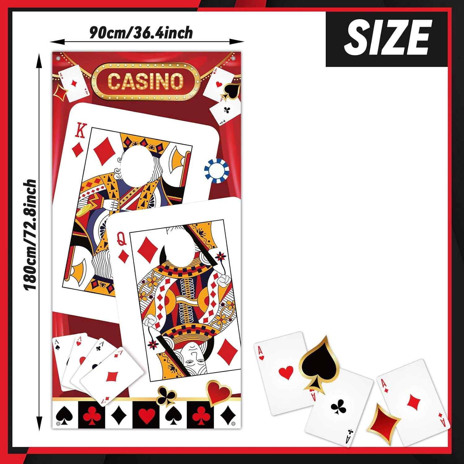 90 * 180 cm Carte da gioco per feste a tema casinò Vetrina Sfondo fotografico Panno Decorazione per feste di gioco notturno da casinò