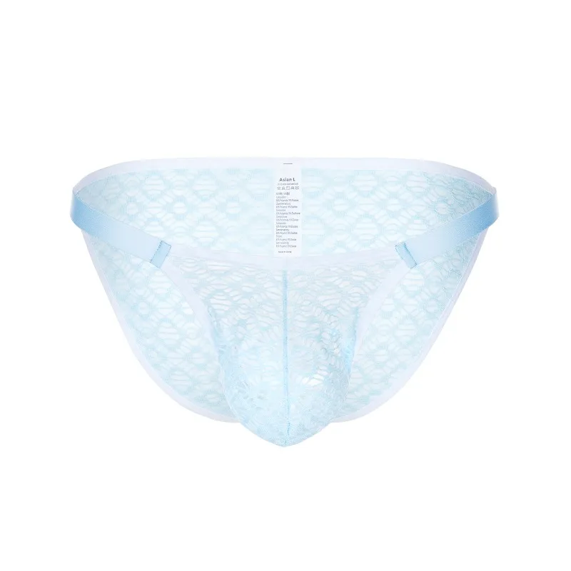 Men's High Fork Erotic Underwear Low-Waist Lace Jacquard Briefs Sexy Transparent Breathable Underpants Sissy Lingerie