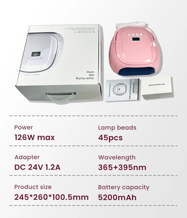 STLF LZS Professional 126W Nail Dryer Machine High Power Rechargeable Purple UV LED Lamp Portable Metal Art Tools Electric Suppl