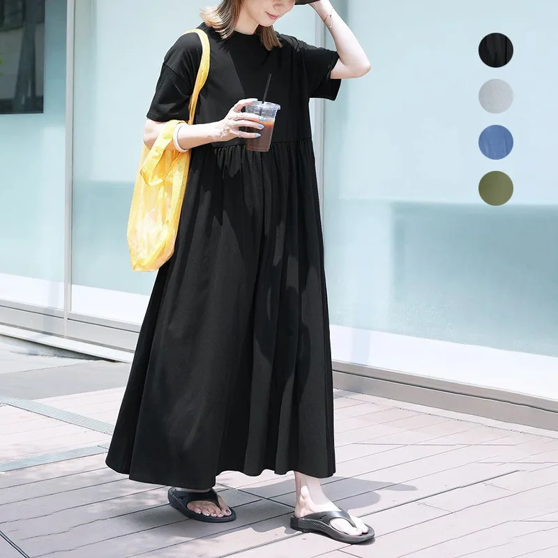 

Rakuten Japan 2026 Summer New Style Gentle Wind Pleated Patchwork Dress Everyday Versatile Slimming Mid-Length Dress