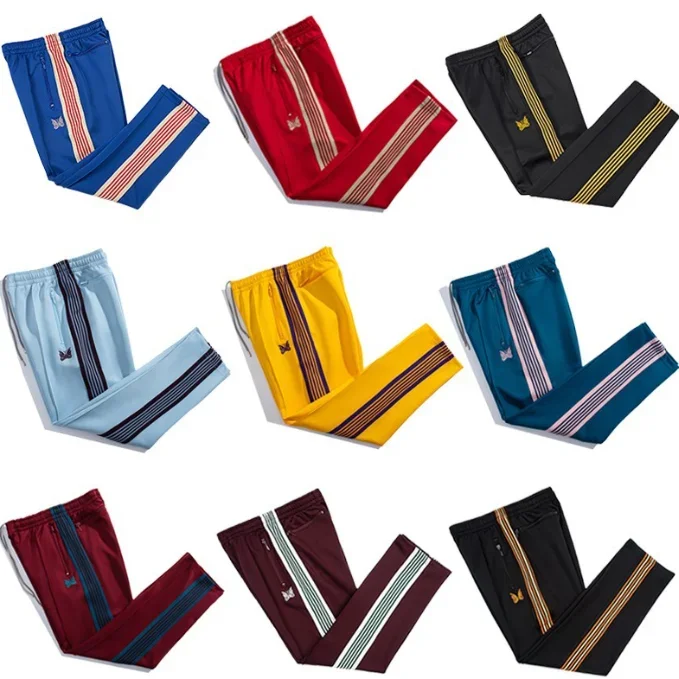 Vintage Butterfly Embroidered Pants INS Ribbon Stripe Color Block Side Pants Loose For Men And Women To Look Slim