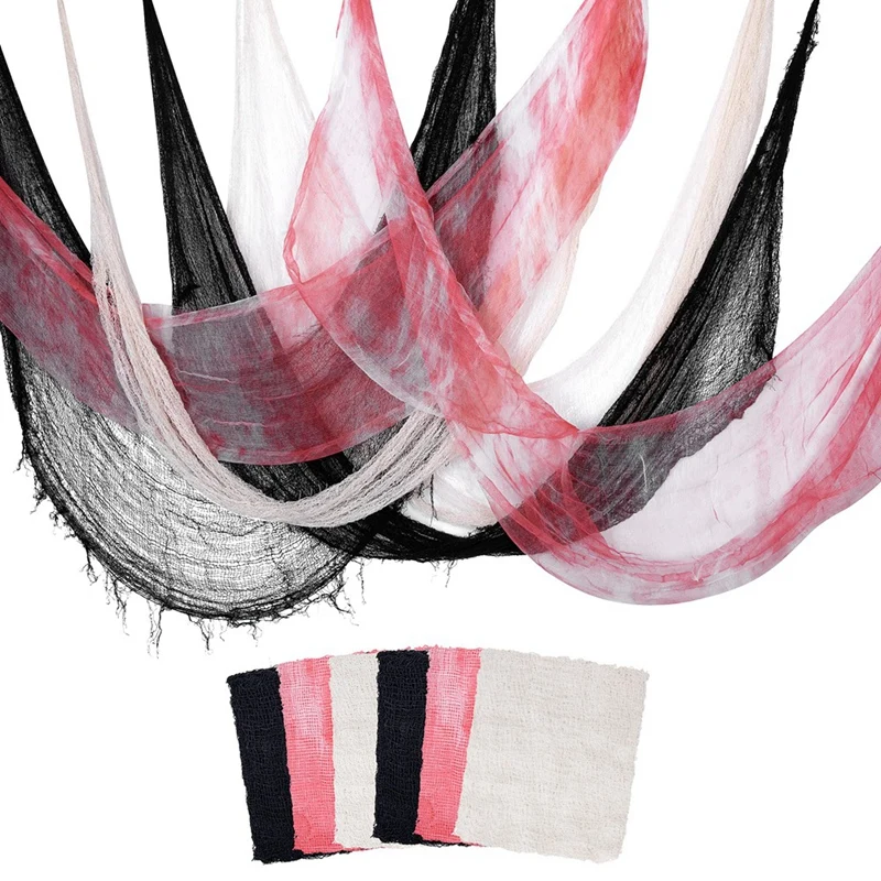 6 ชิ้นฮาโลวีน Creepy ผ้าตามที่แสดงผ้าพันคอฮาโลวีนสีดํา Spooky น่ากลัว Creepy Gauze ผ้าตกแต่ง Creepy ผ้าฮาโลวีน