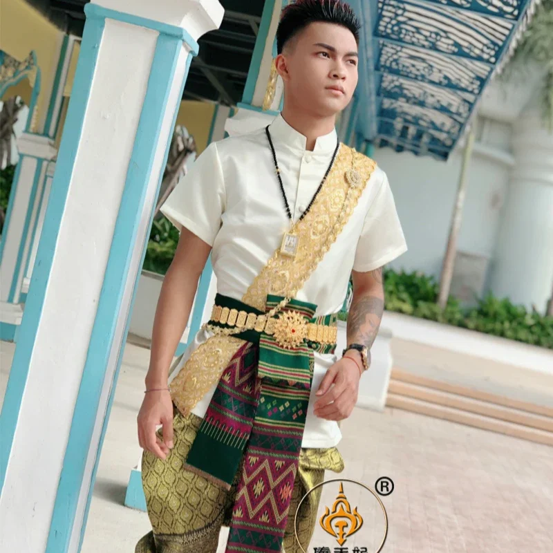 Thailand Traditional Clothing for Men Ethnic Style Summer Short Sleeves Lao Ahom Shan Thai Dress Asian Clothes Thailand Customes