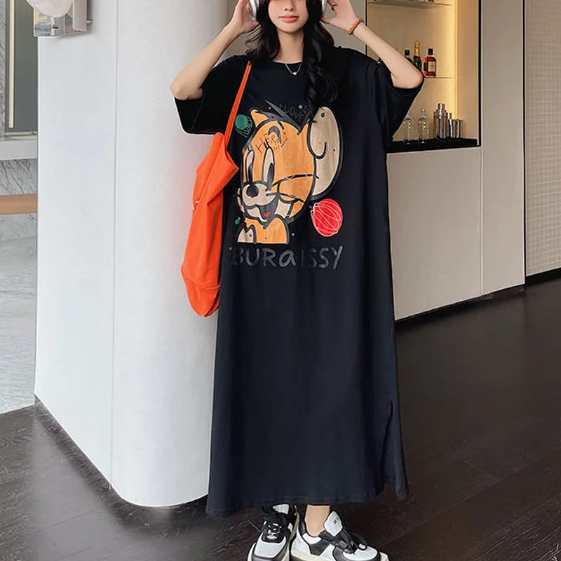 Women's Clothing Fashion Printing Straight Maxi Dress Summer Loose Pullovers Ladies Streetwear Women's Clothing O-neck Dresses