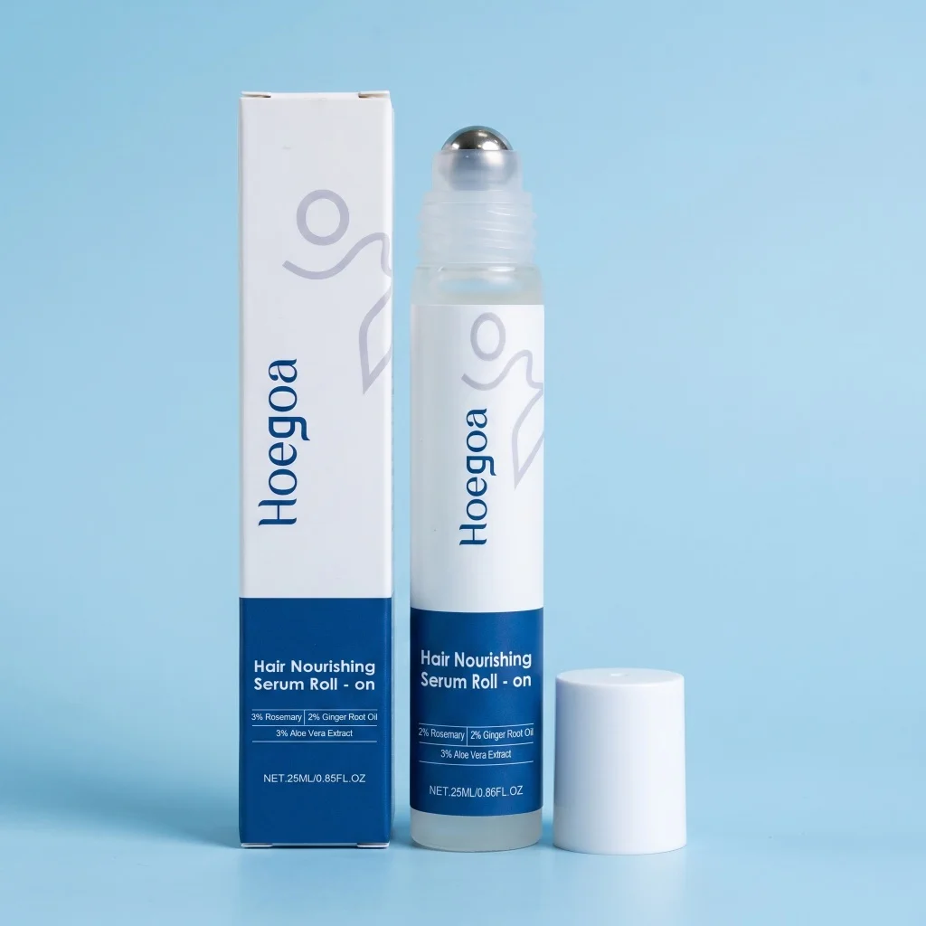 Hoegoa Hair Nourishing Roll On Serum Scalp Care Oil with Roller Ball Rosemary Ginger Aloe Extract 25ml Portable Hair Essence