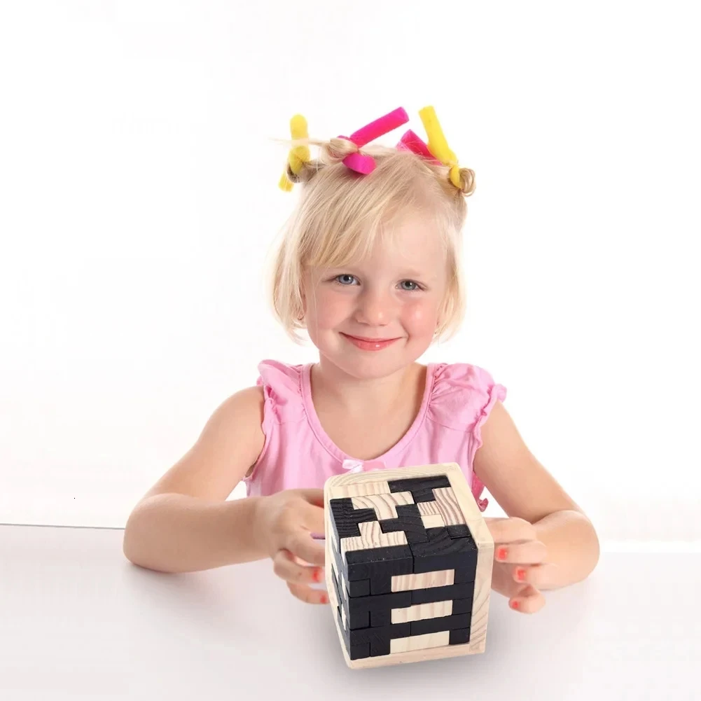 Puzzle Cube 3D Luban à emboîtement, jouet en bois, créatif, cerveau IQ Beaumont, jeu d'apprentissage précoce, cadeau pour enfants, lettre 54T