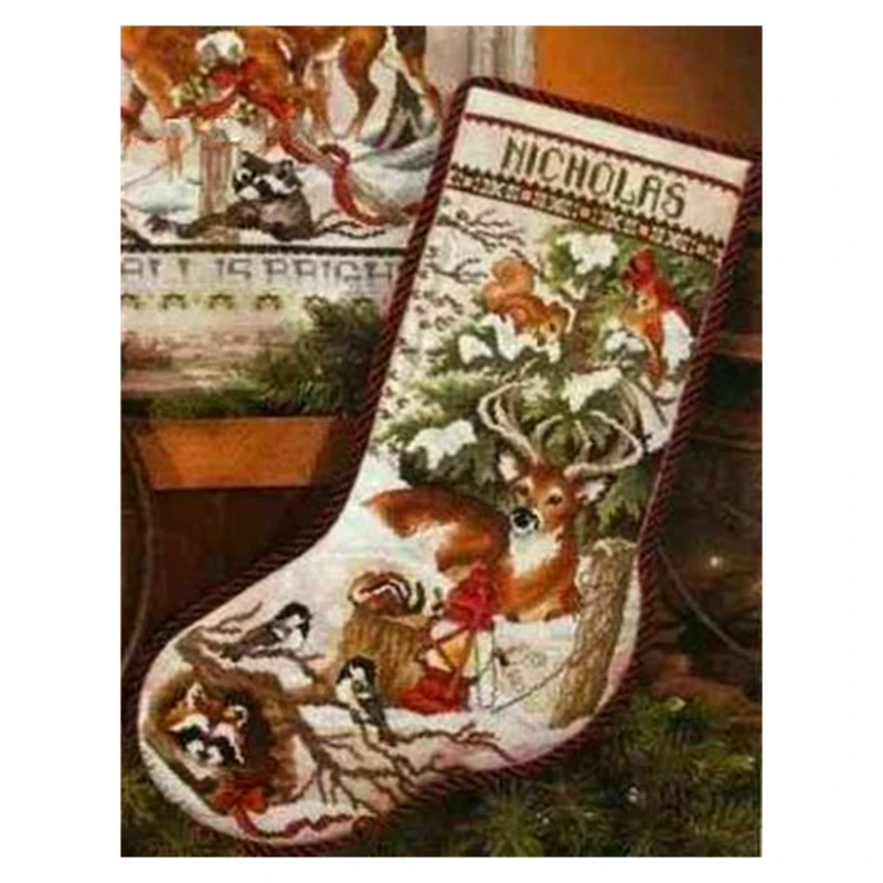 

Cross-stitch set Winter Christmas Reindeer Fairyland Christmas Stocking Series Relieve boredom and Stress by hand embroidery mat