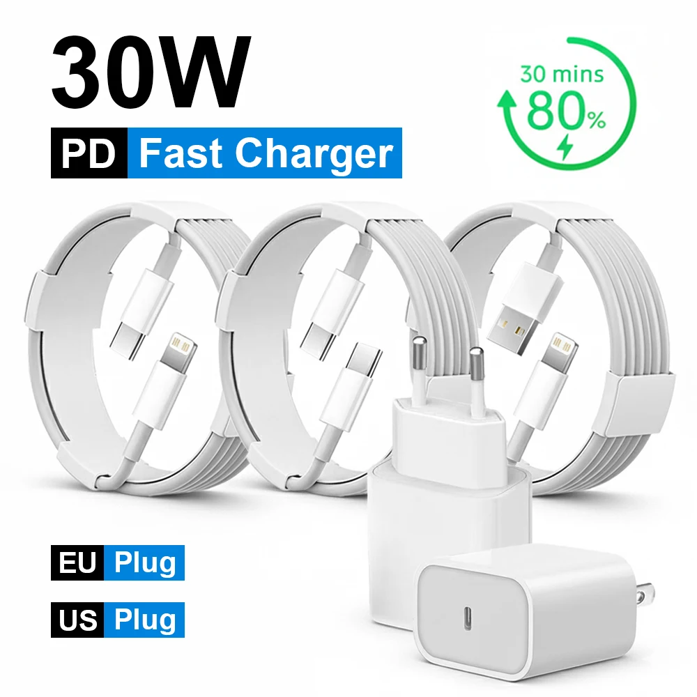 30 واط PD شاحن سريع آيفون 14 13 12 USB C إلى البرق كابل شحن سريع آيفون 17 16 15 برو ماكس نوع C محول الطاقة #1